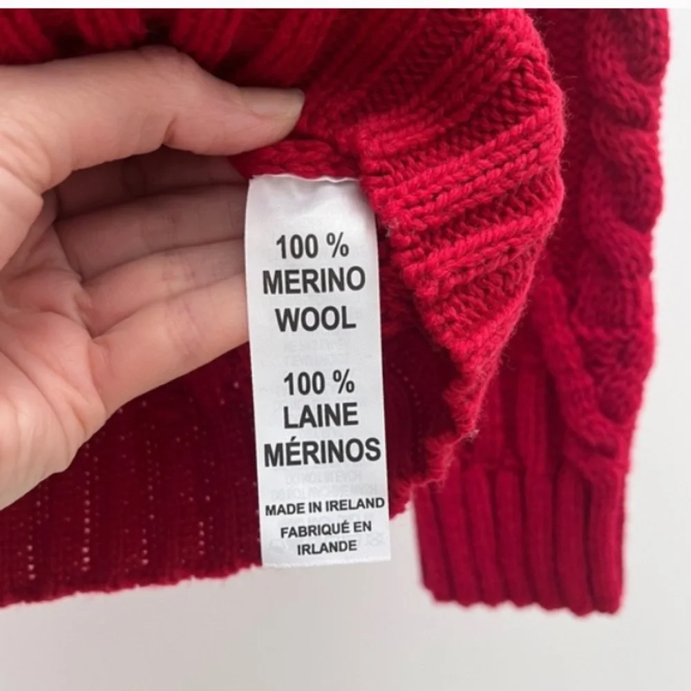 NWT Aran Mor Irish wool Women's Red Cable Knit turtleneck Sweater fisherman - Picture 8 of 10